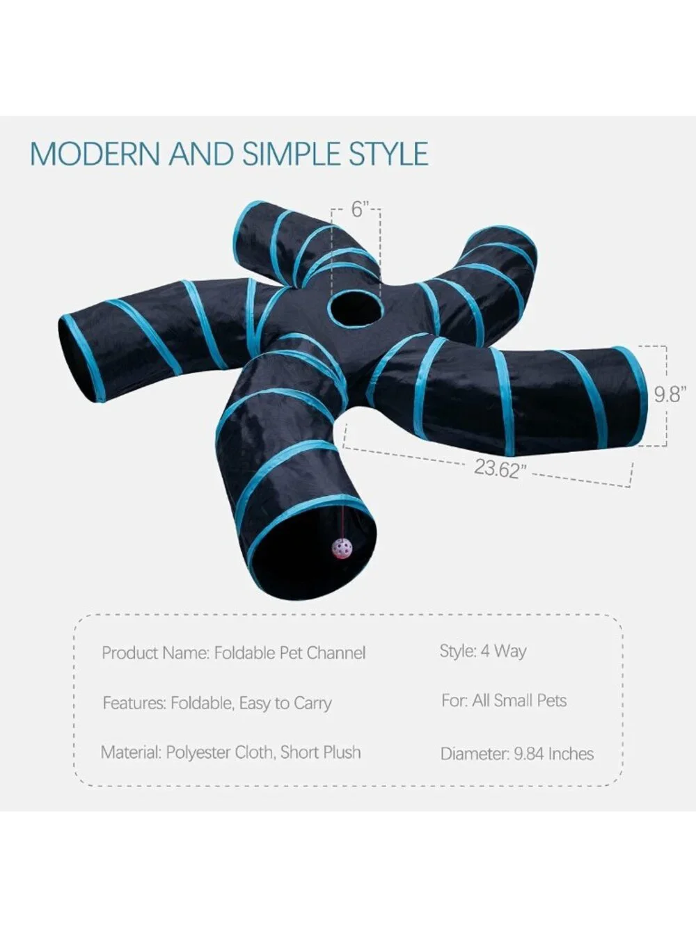 Large 5-Way Cat Tunnel with Play Ball - Collapsible Interactive Pet Tube for